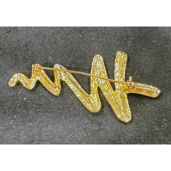 Gold Swirl Christmas Tree Brooch with Clear Rhinestones Holiday Jewelry CP62 - Picture 4 of 4